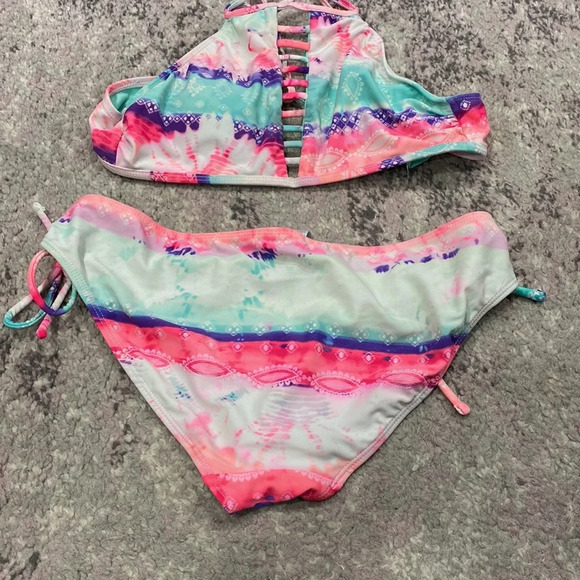 Catalina Women's Pink Blue Halter Bikini Swimsuit Set Tie Dye Full Coverage Sz M - Picture 5 of 5
